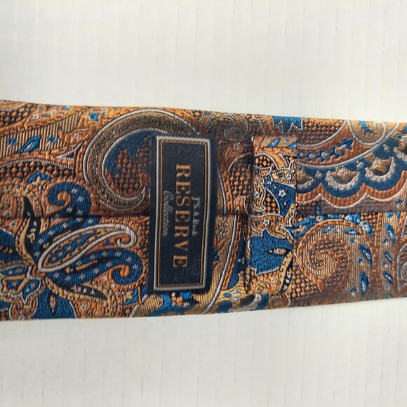 Jos A Bank Reserve 100% Silk Tie Gold Blue Paisley 60in X 3in - Picture 3 of 6